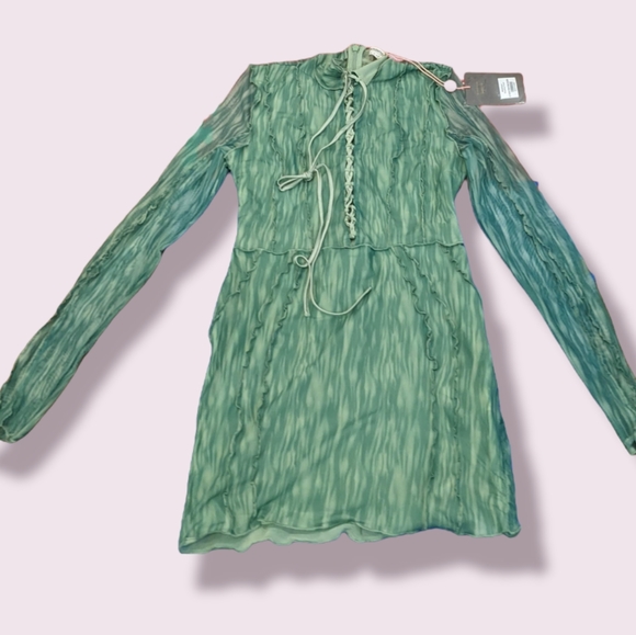 ๐HP๐ New House of CB Dylan Ivy Sexy Mesh Lace Up Long Sleeve Mini Dress Large - Picture 9 of 15